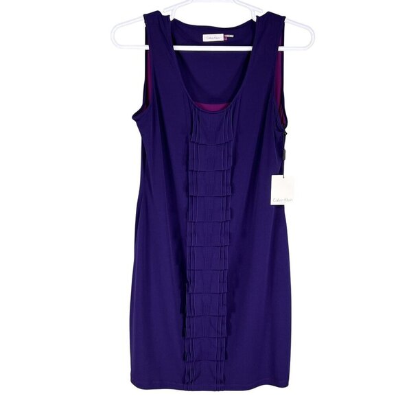 Calvin Klein NWT Womens 14 Purple Sleeveless Cascading Ruffles Dress Stretchy - Picture 8 of 15